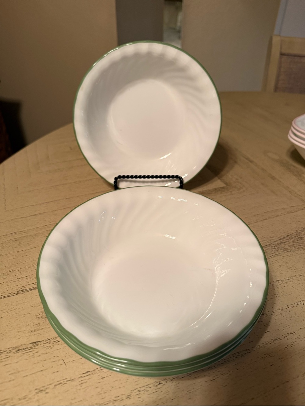 4 Vintage Corelle by Corning CHUTNEY Swirl Cereal Soup Bowls Green Rim  7-1/4"